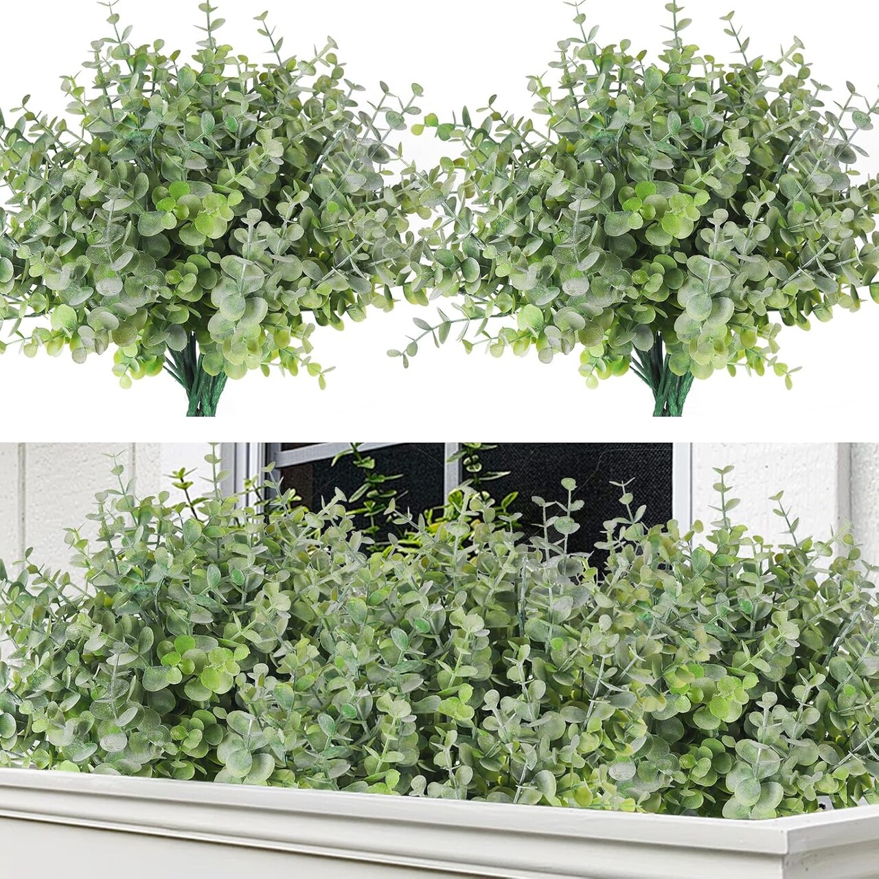 8-Pack Artificial Greenery Stems – Fake Eucalyptus and Boxwood Plants for Farmhouse, Bathroom, Office, Vase Centerpiece, Indoor & Outdoor Decoration (Dusty Green)